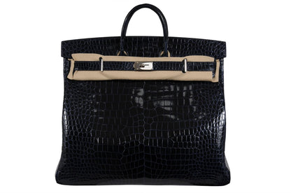 Hermes Birkin HAC 50 Blue marine shiny porosus crocodile leather palladium hardware