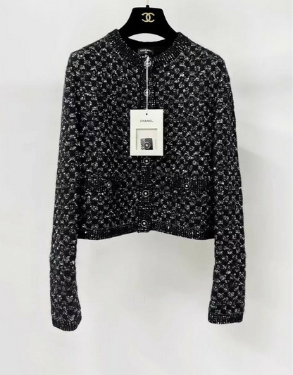 Chanel 23B black sequin cardigan