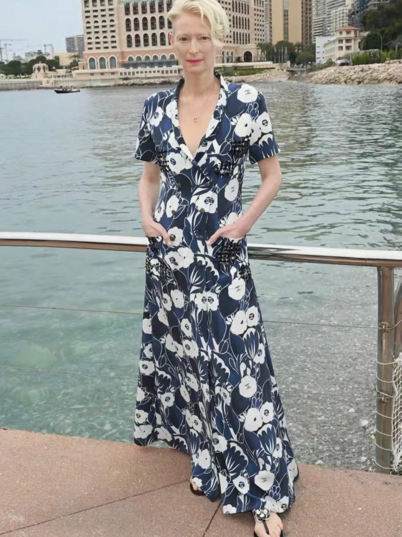 Chanel 22B Blue Silk Camellia Sequined Maxi Dress – Wararni.com