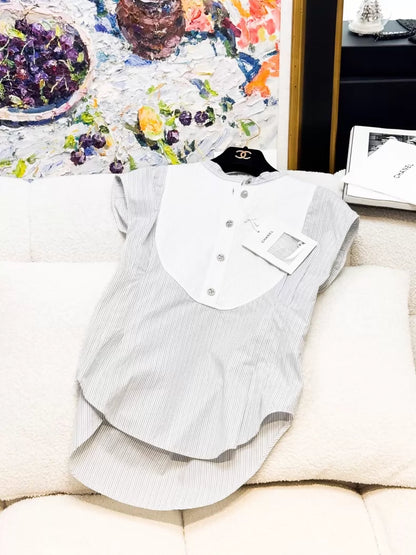 Chanel 20P grey and white striped shirt top