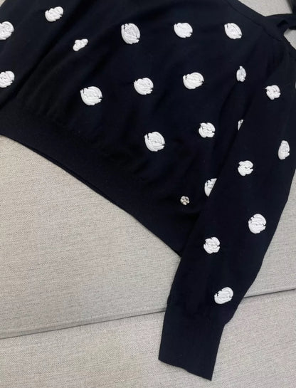 CHANEL 23K CAMÉLIA OFF SHOULDER TIE TOP