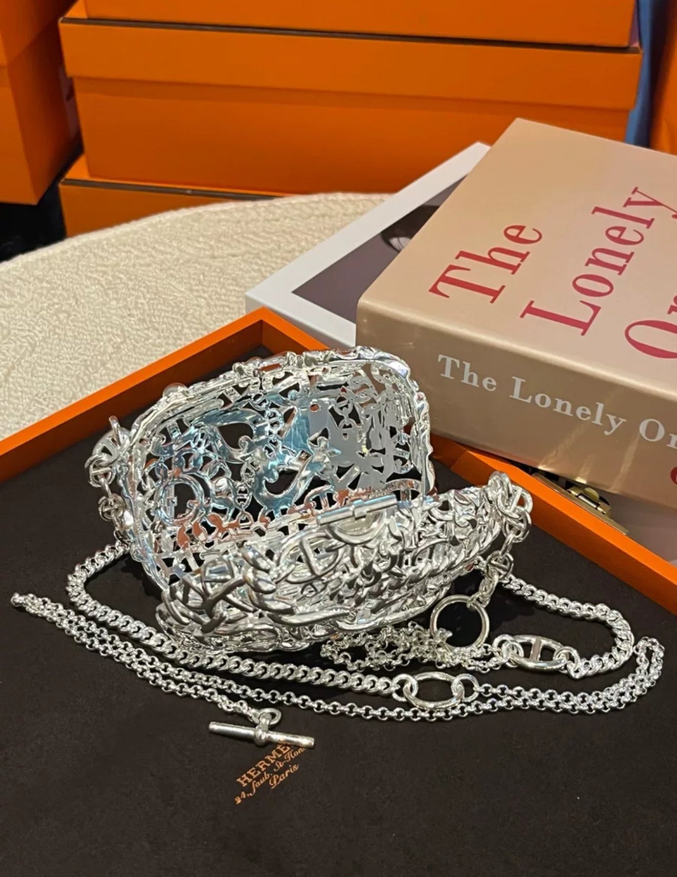 Hermès sacks Bijou 925 Shoulder bag Silver Metal Fittings Chaîne d