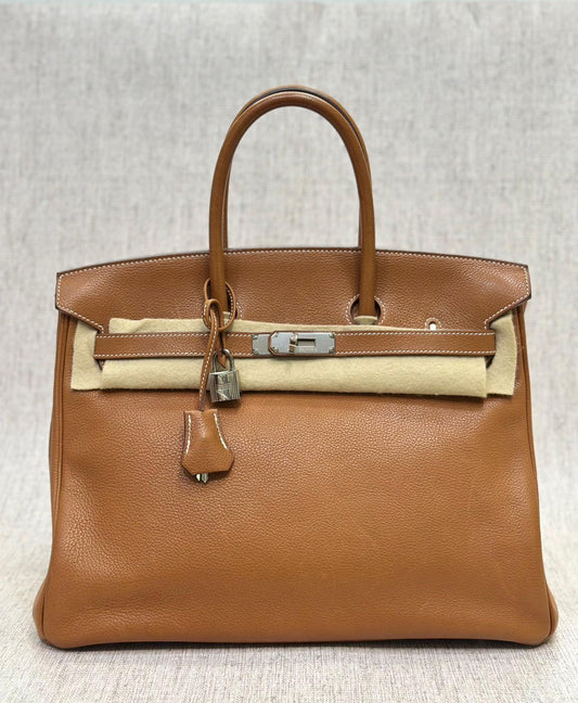 Hermes Birkin 35 Fauve Barenia Faubourg Palladium hardware