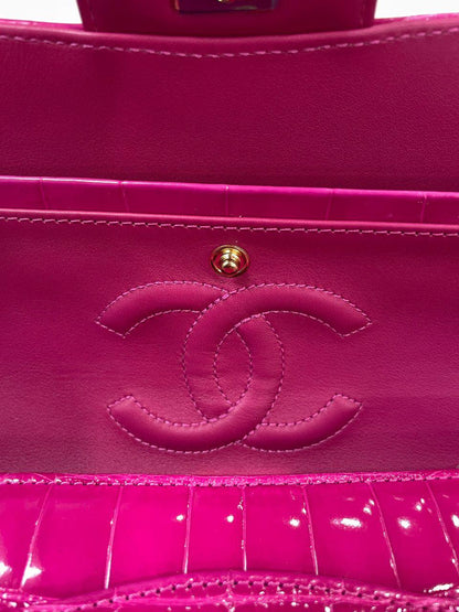 Chanel Medium Pink crocodile Alligator Flap Bag Gold Hardware