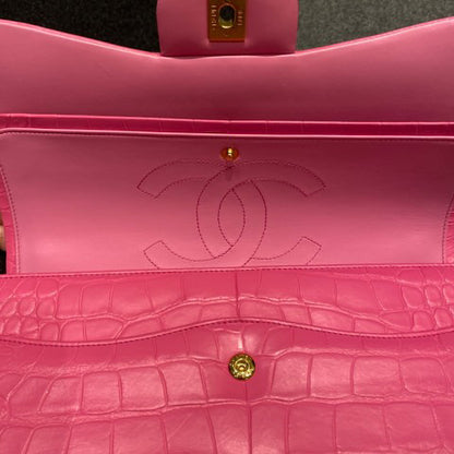 Super Rare Chanel Medium flap Pink Barbie Matte Crocodile leather with gold hardware