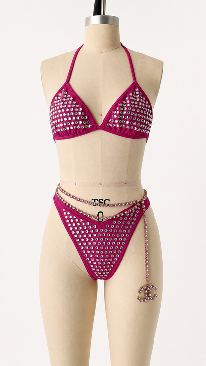Chanel Vintage 1995 Barbie Pink Crystal Bikini | Rare Collector’s Piece | Fits 38