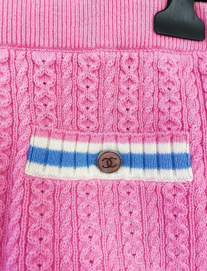 Chanel 23P pink, ecru, blue knitted skirt size 38