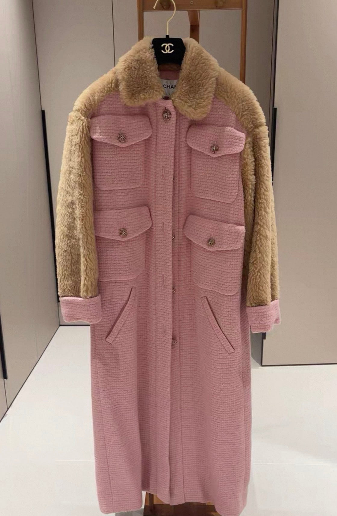 Chanel 22k pink shearling coat