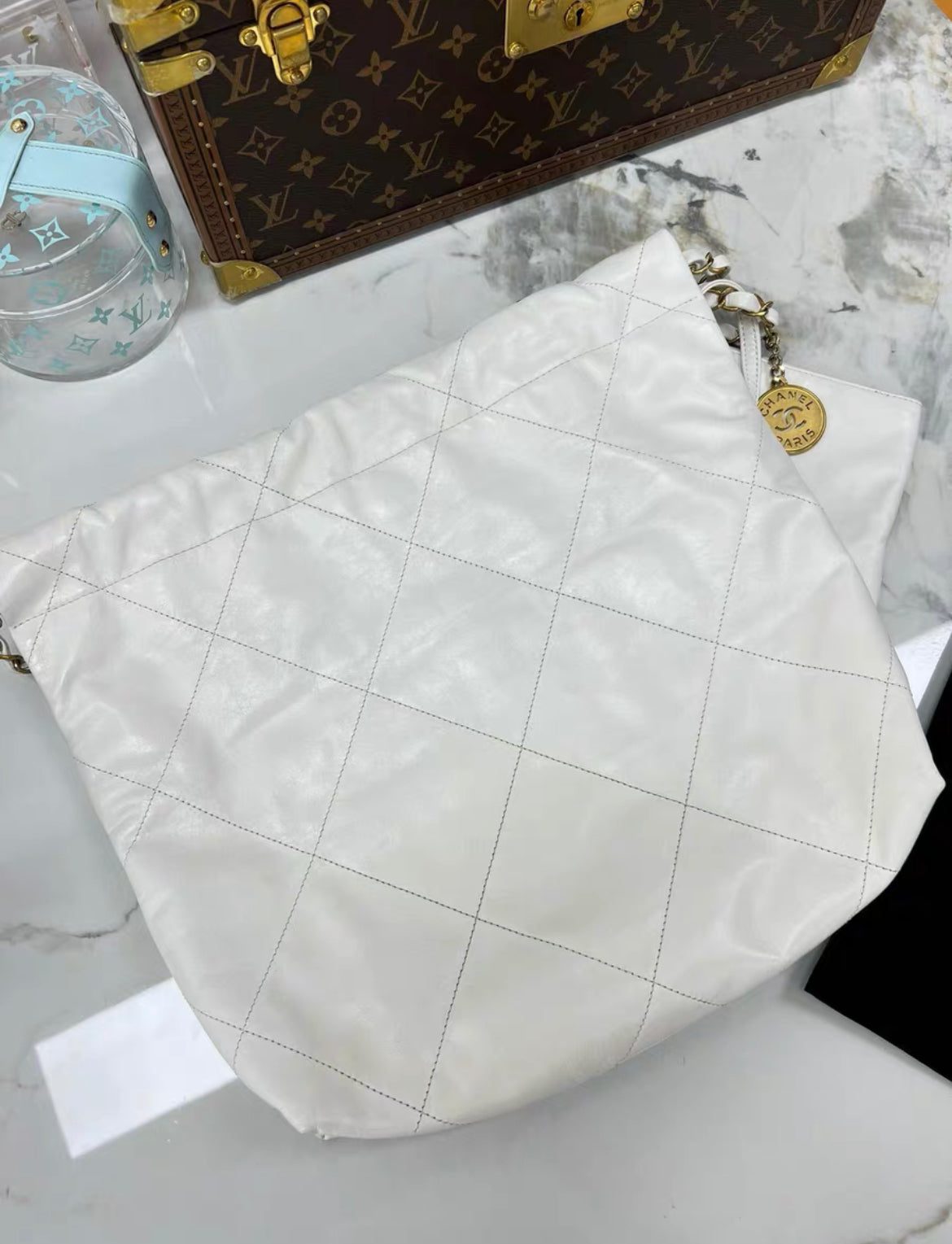 Chanel White Quilted Calfskin Small 22 Bag Gold Hardware, 2022