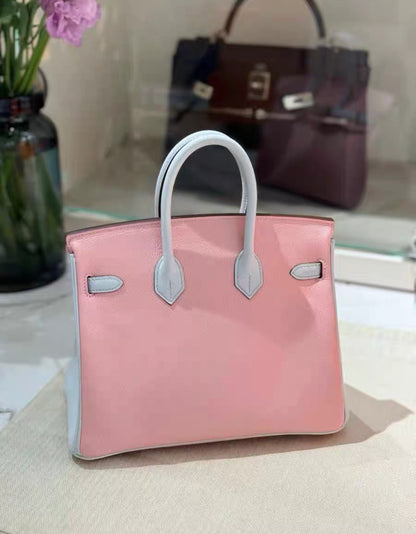 Hermès Special Order (HSS) Birkin 25 Rose Sakura and Gris Perle Chevre Brushed Palladium hardware