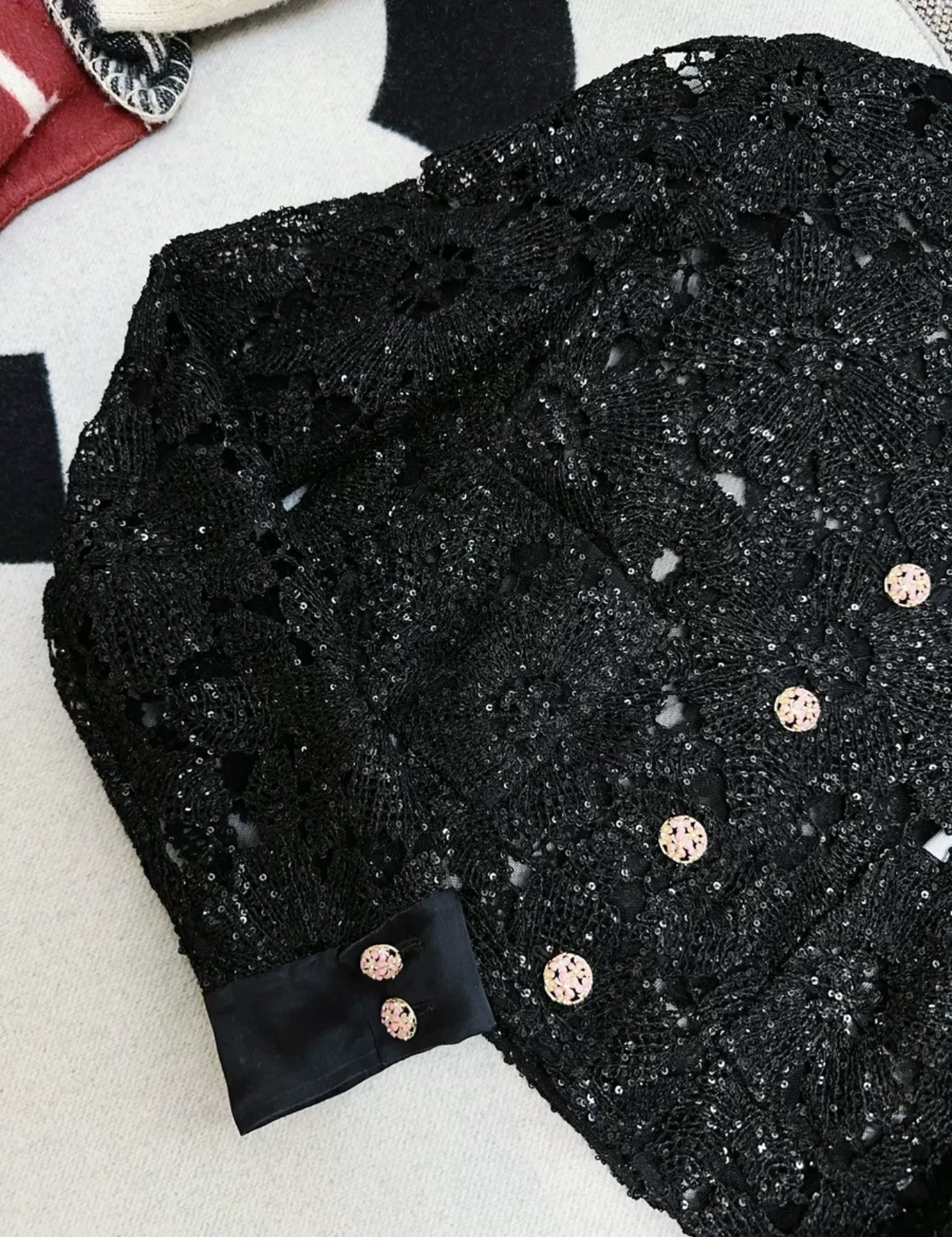 Chanel 24S Black Flower Lace Jacket