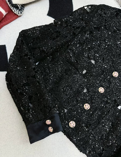 Chanel 24S Black Flower Lace Jacket