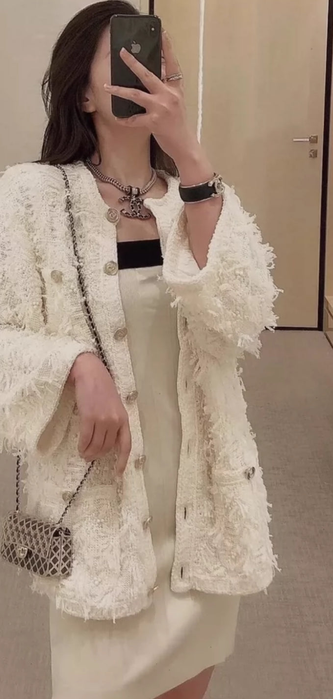 Chanel 21S off-white tassel cardigan – Wararni.com