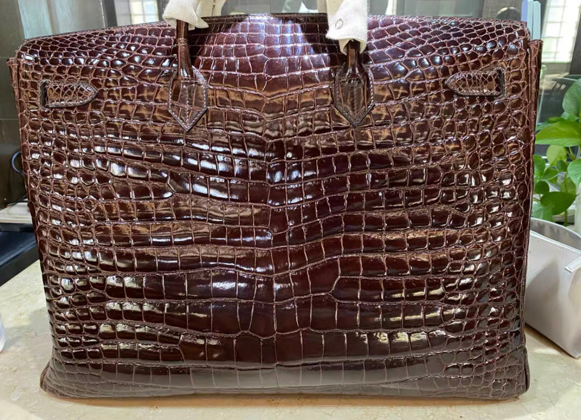 Hermes Birkin 50 Travel Bag Brown shiny Porosus Crocodile Gold