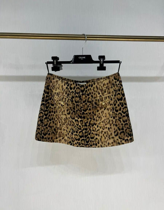 CELINE Leopard Bandeau mini skirt in double wool size 38