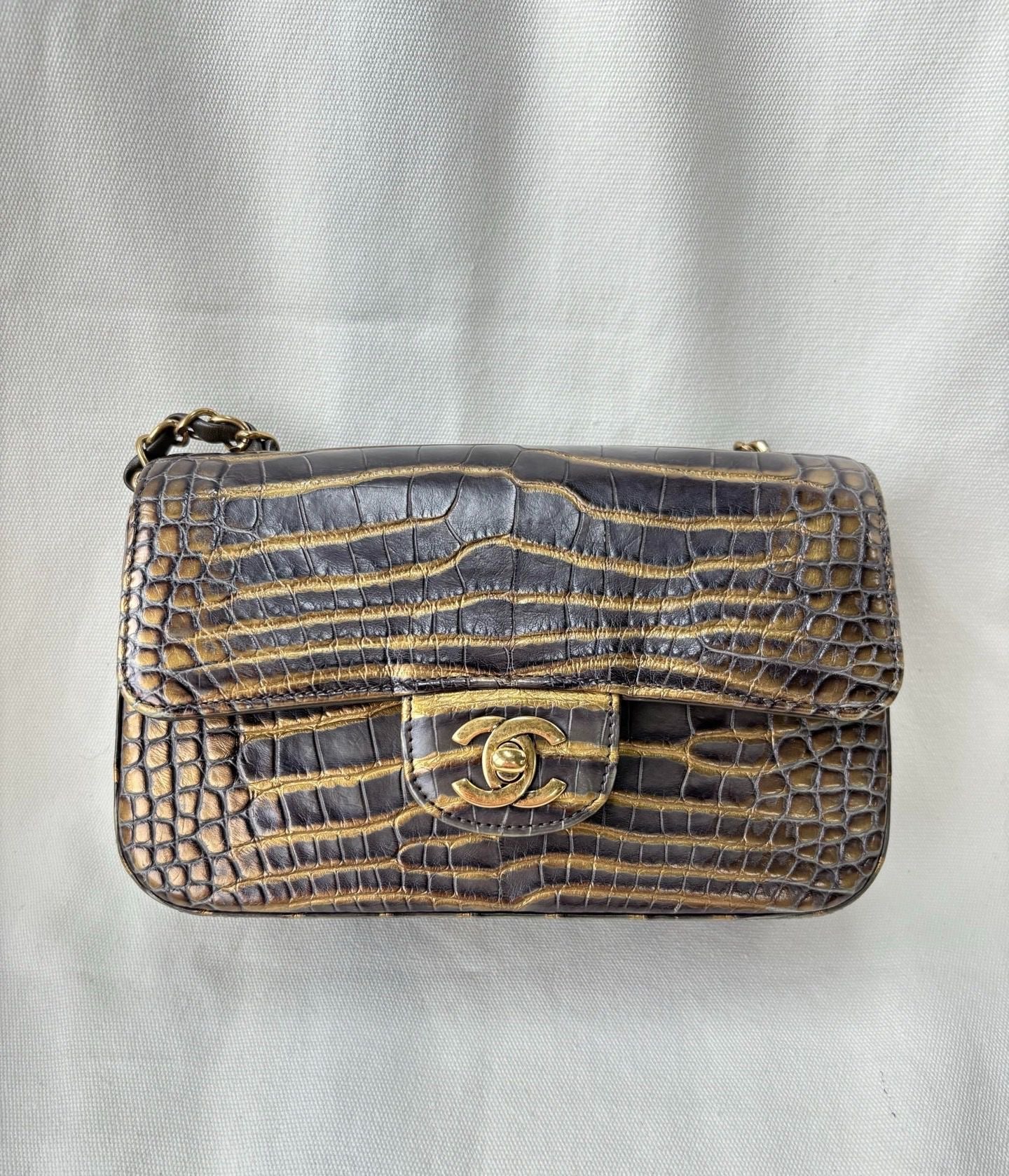 Rare Chanel alligator leather mini flap gold hardware