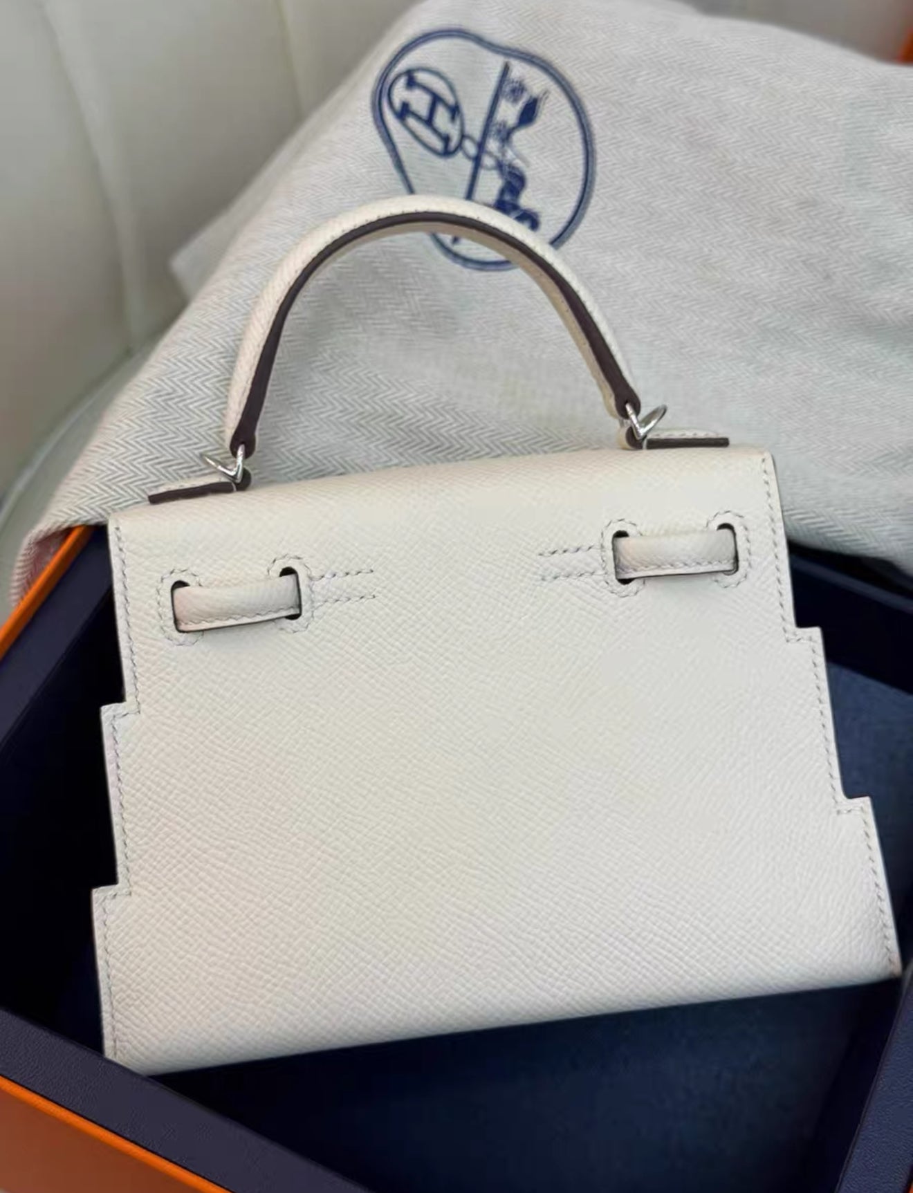 Hermès "Quelle Idolle" Picto Kelly Doll Nata Epsom Palladium Hardware