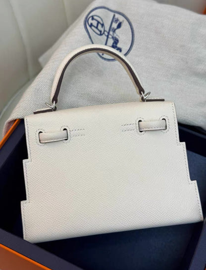 Hermès "Quelle Idolle" Picto Kelly Doll Nata Epsom Palladium Hardware
