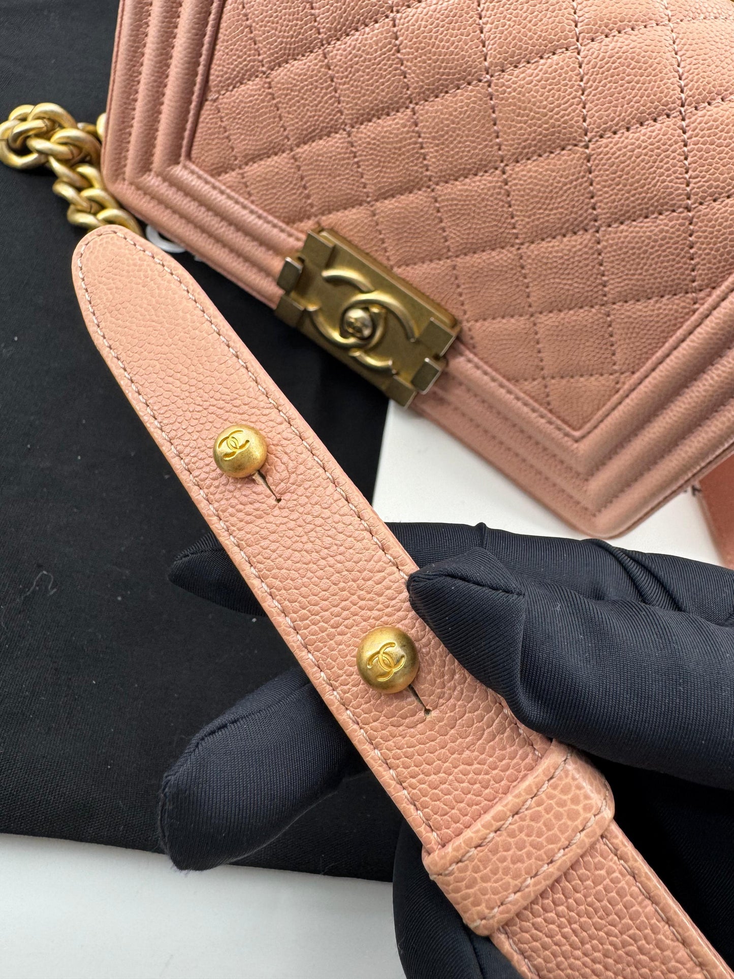 Chanel Boy Mini Bag in peach pink with gold hardware