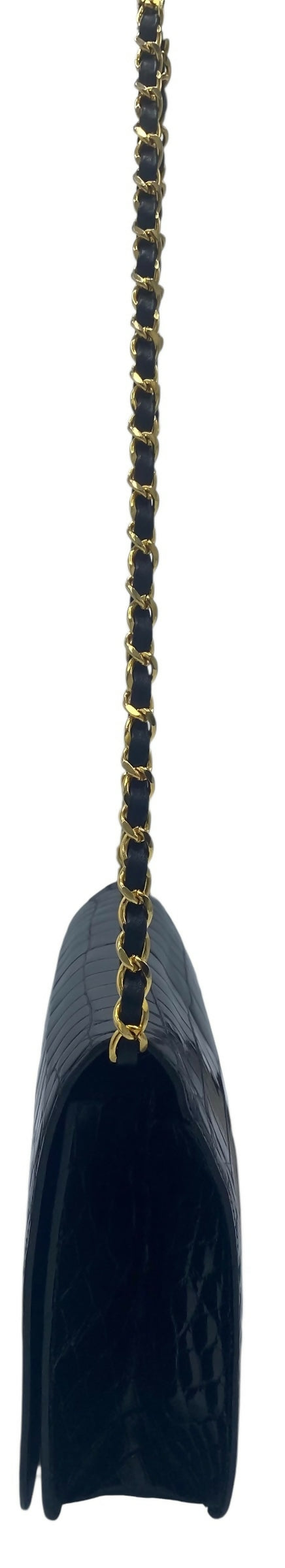 RARE Vintage 1984 Chanel Black Croc Flap Bag 24K Gold Hardware