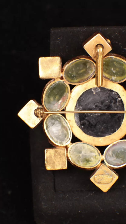 Chanel 1996 Lime Green Glass Rhinestone Brooch