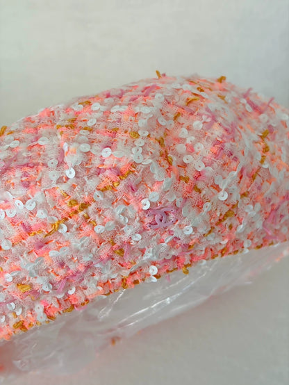 Chanel 19c Orange Pink Tweed Sequined Beret