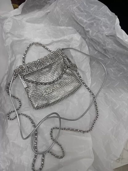 Chanel mini 22 bag silver with full diamond embellishments
