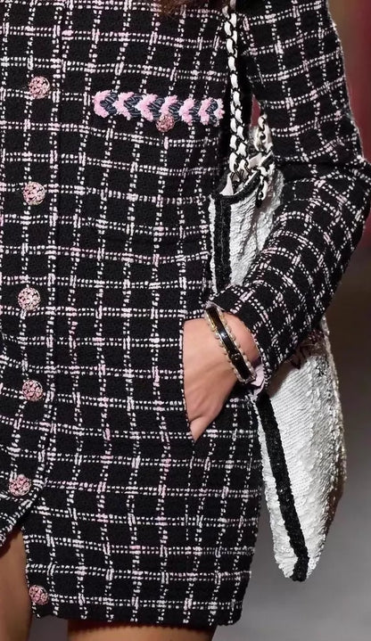 Chanel 24S Black and Pink tweed Coat