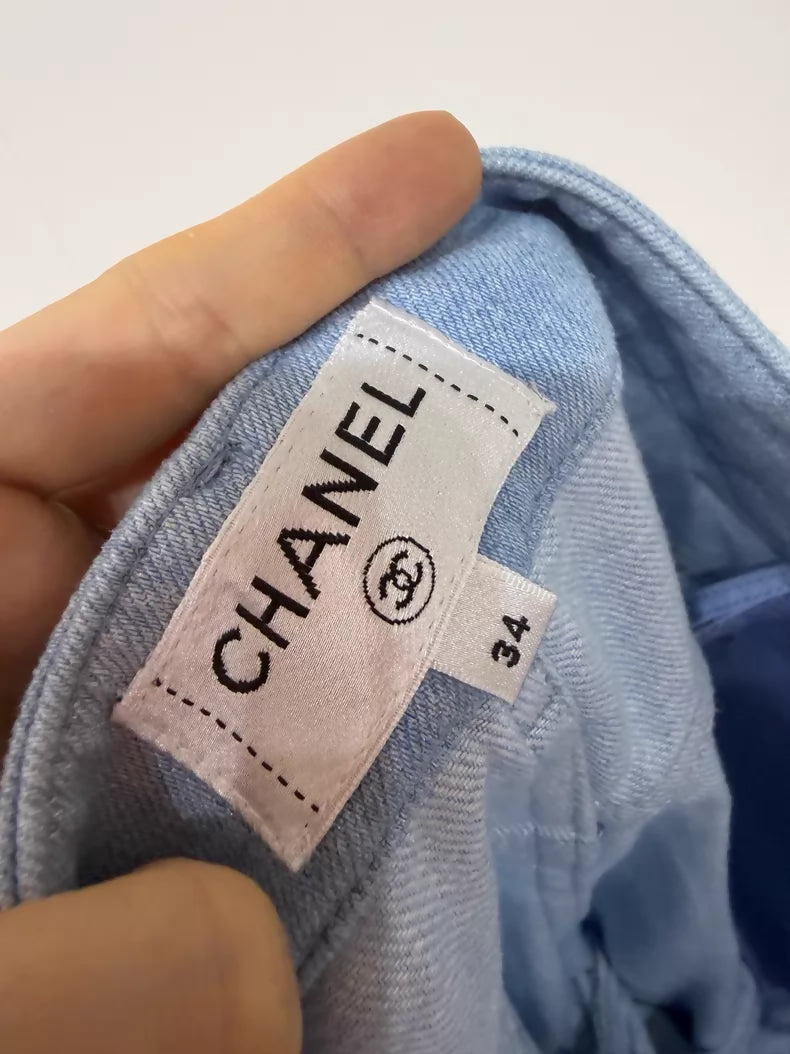 Chanel 26C Blue and White Gradient Striped Wide-Leg Jeans