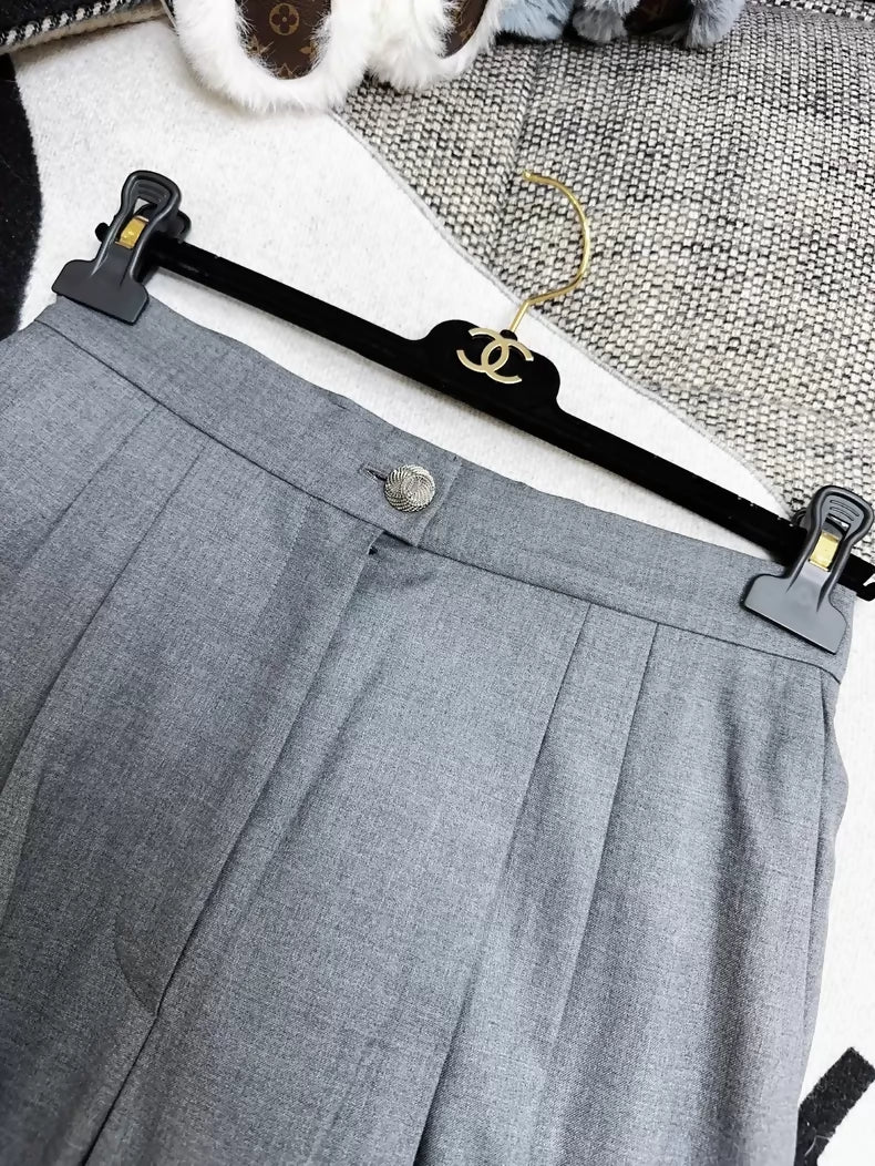 Chanel 22c grey oversized pleated suit trousers,