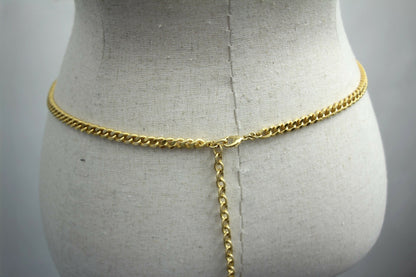 Chanel F22A Metal Rhinestones Two CC Gold-tone Chunky Waist Chain Belt L85