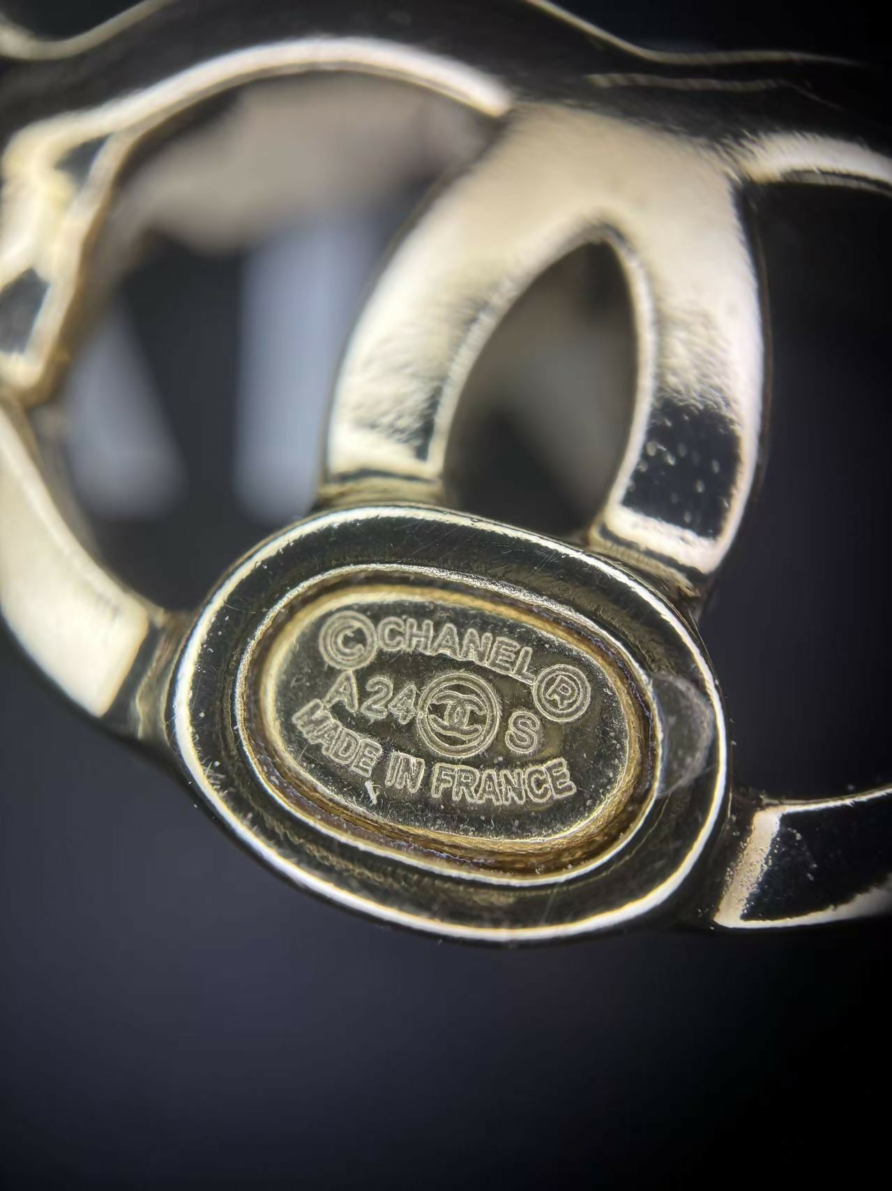 Chanel A24S Acrylic No. 5 Champagne Gold Transparent Brooch