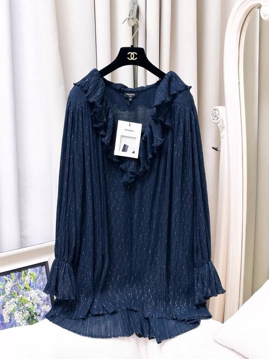 Chanel 20S navy blue pleated dress