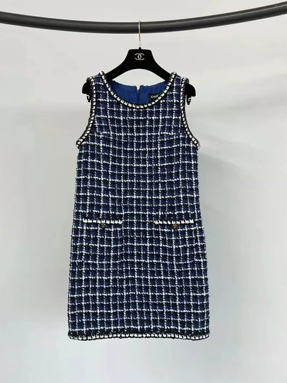 Chanel 23P blue tweed dress
