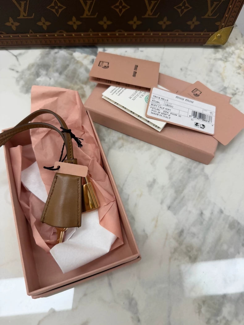 Miu miu brown leather padlock bag charms