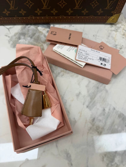 Miu miu brown leather padlock bag charms