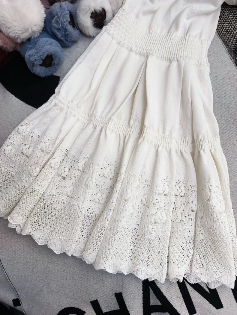 Chanel Off-White Knit Double C Strap Dress