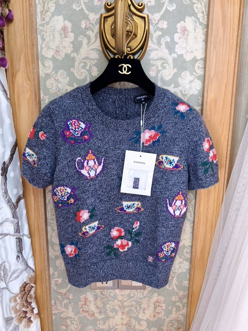 Chanel 24A grey and colorful cashmere sweater