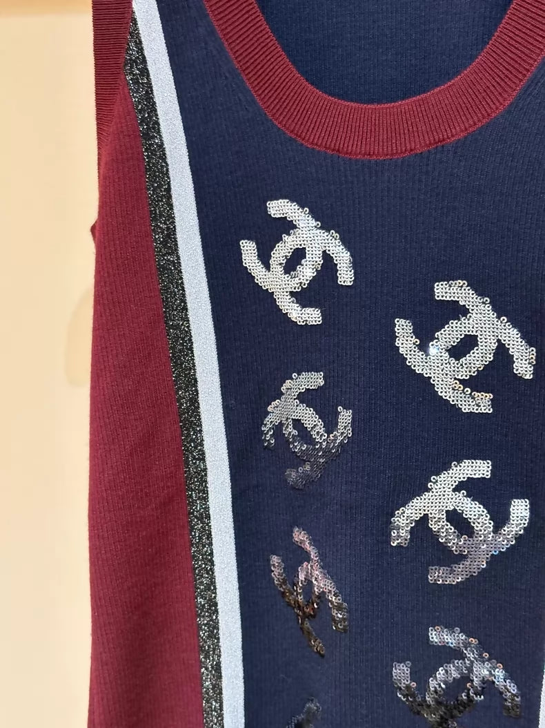 CHANEL 23B sequined embroidered knit vest