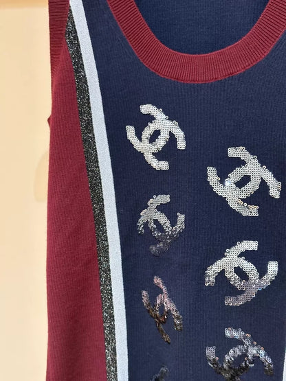 CHANEL 23B sequined embroidered knit vest
