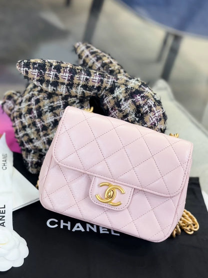 Chanel 23s double chain pink gold quilted leather gold hardware shoulder bag