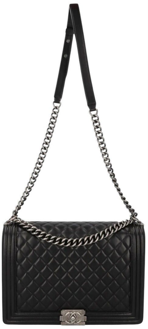 Chanel Black Large Maxi Quilted Lambskin Leather Boy Crossbody Bag