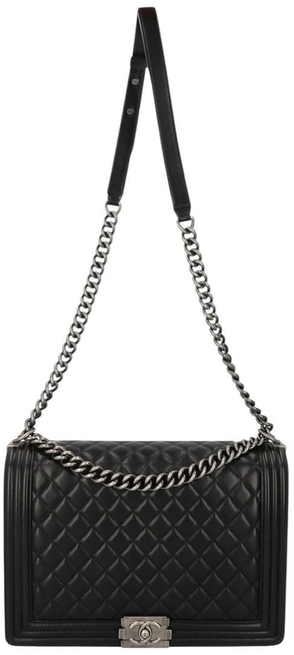 Chanel Black Large Maxi Quilted Lambskin Leather Boy Crossbody Bag