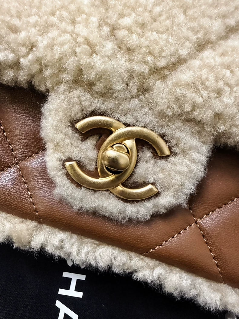 Chanel 24k brown caramel quilted lambskin and lambskin CF chain crossbody bag
