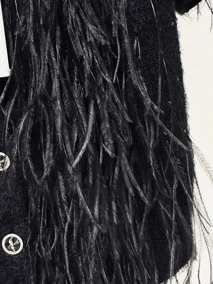 Chanel 25S black feather cardigan