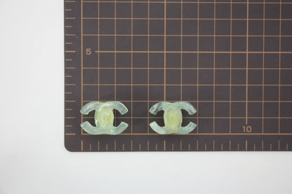 Chanel Vintage 01P Resin Transparent Green Large CC Clip-on Earrings