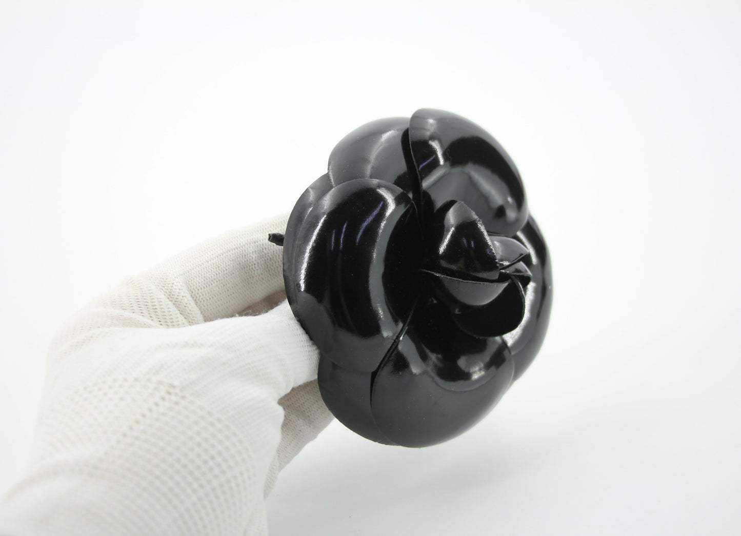Chanel Vintage 81-85 Patent Leather Black Large Camellia Brooch