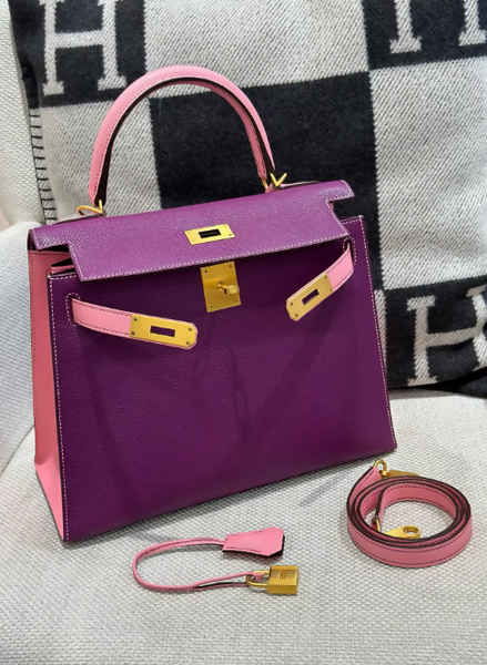 HERMES Kelly 28 Anemone/Rose Sakura Epsom Leather Gold Hardware