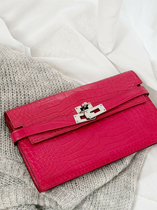 Hermès Kelly Cut Matte Alligator Rose Mexico with Hardware