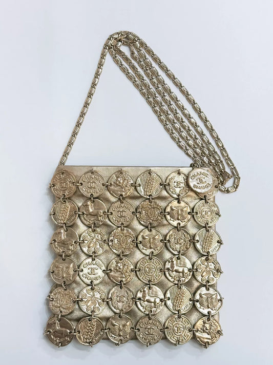 Chanel “Artemis” Gold Metal Coin Evening Bag with Chain Strap (2018)